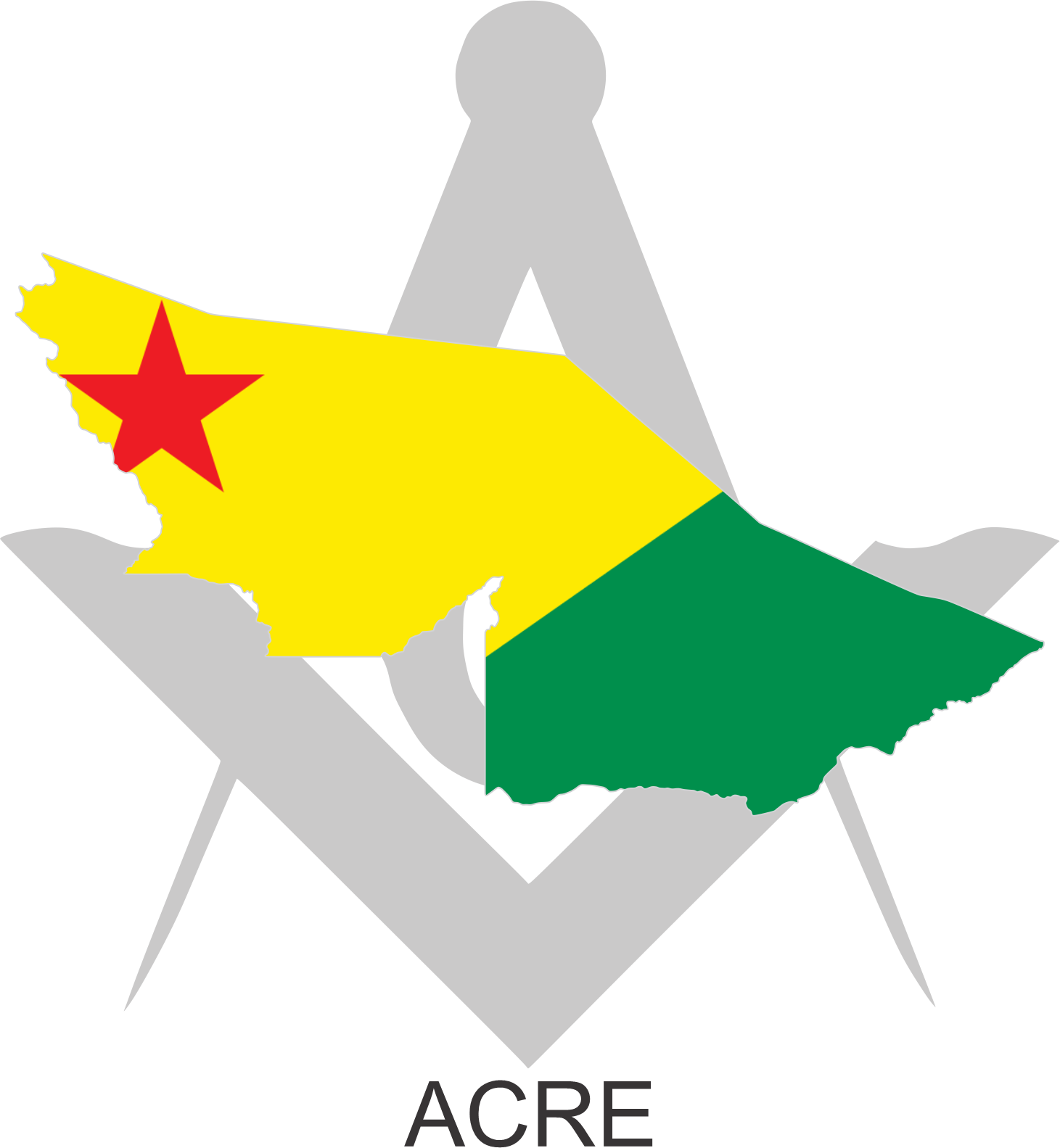 Bandeira do Estado do Acre sobre um esquadro e compasso