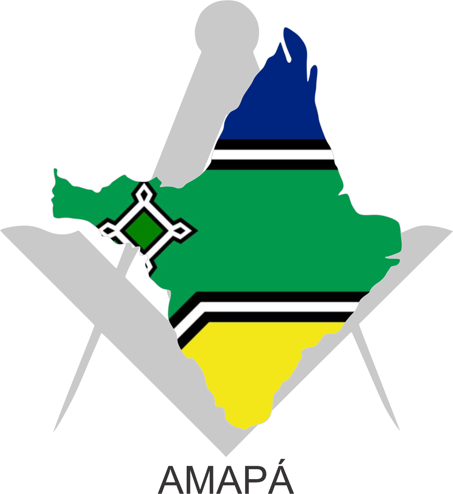 Bandeira do Estado do Amapá sobre um esquadro e compasso