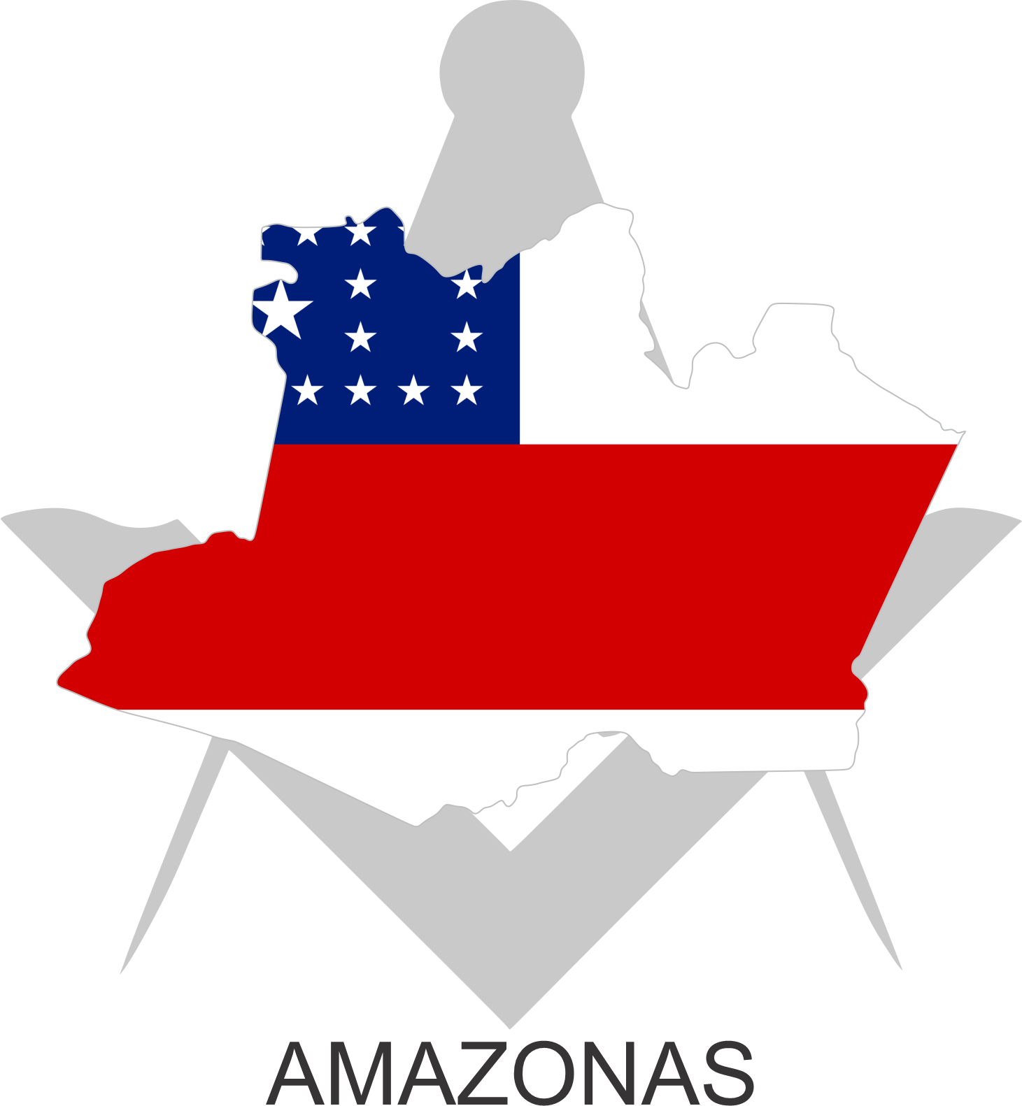 Bandeira do Estado do Amazonas sobre um esquadro e compasso