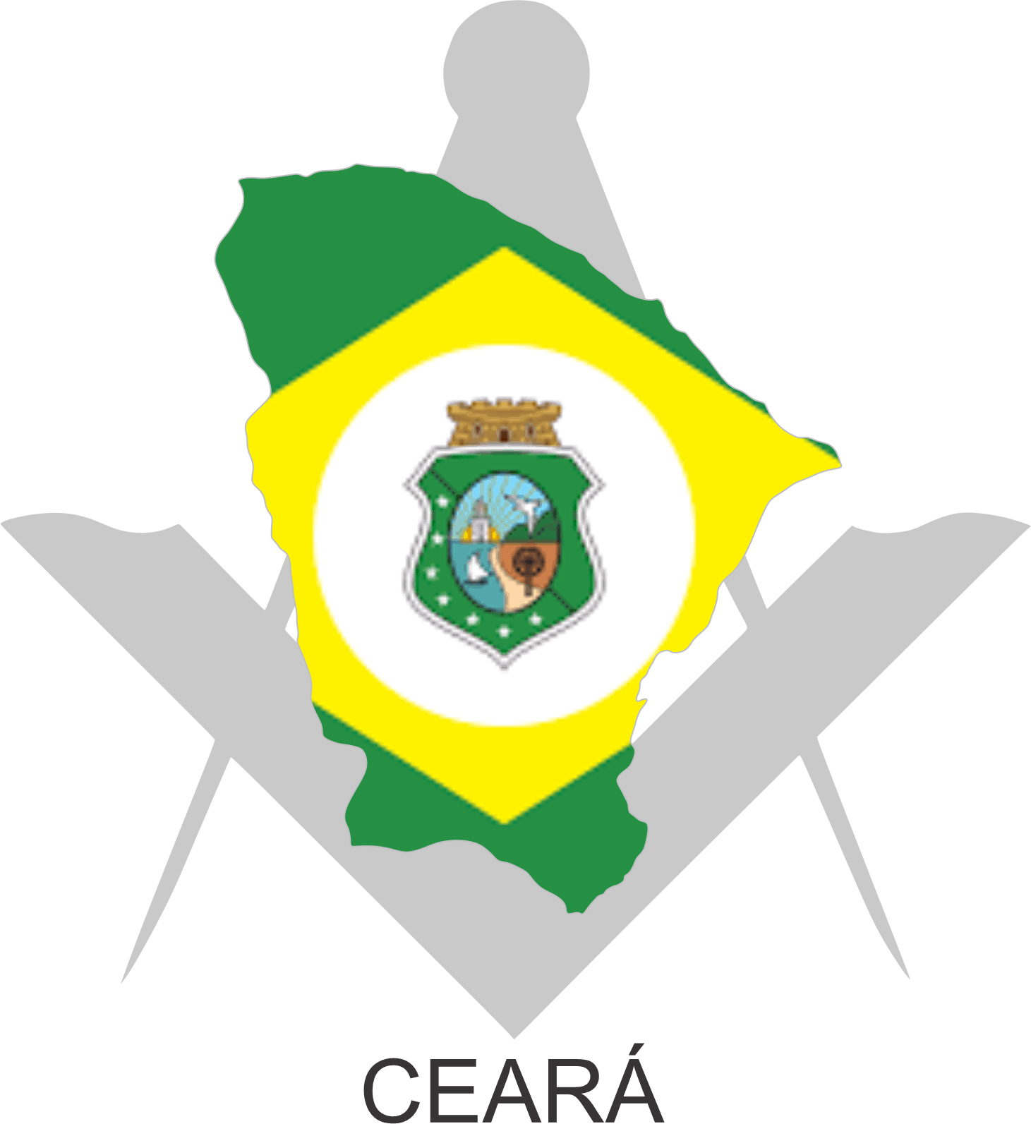 Bandeira do Estado do Ceará sobre um esquadro e compasso