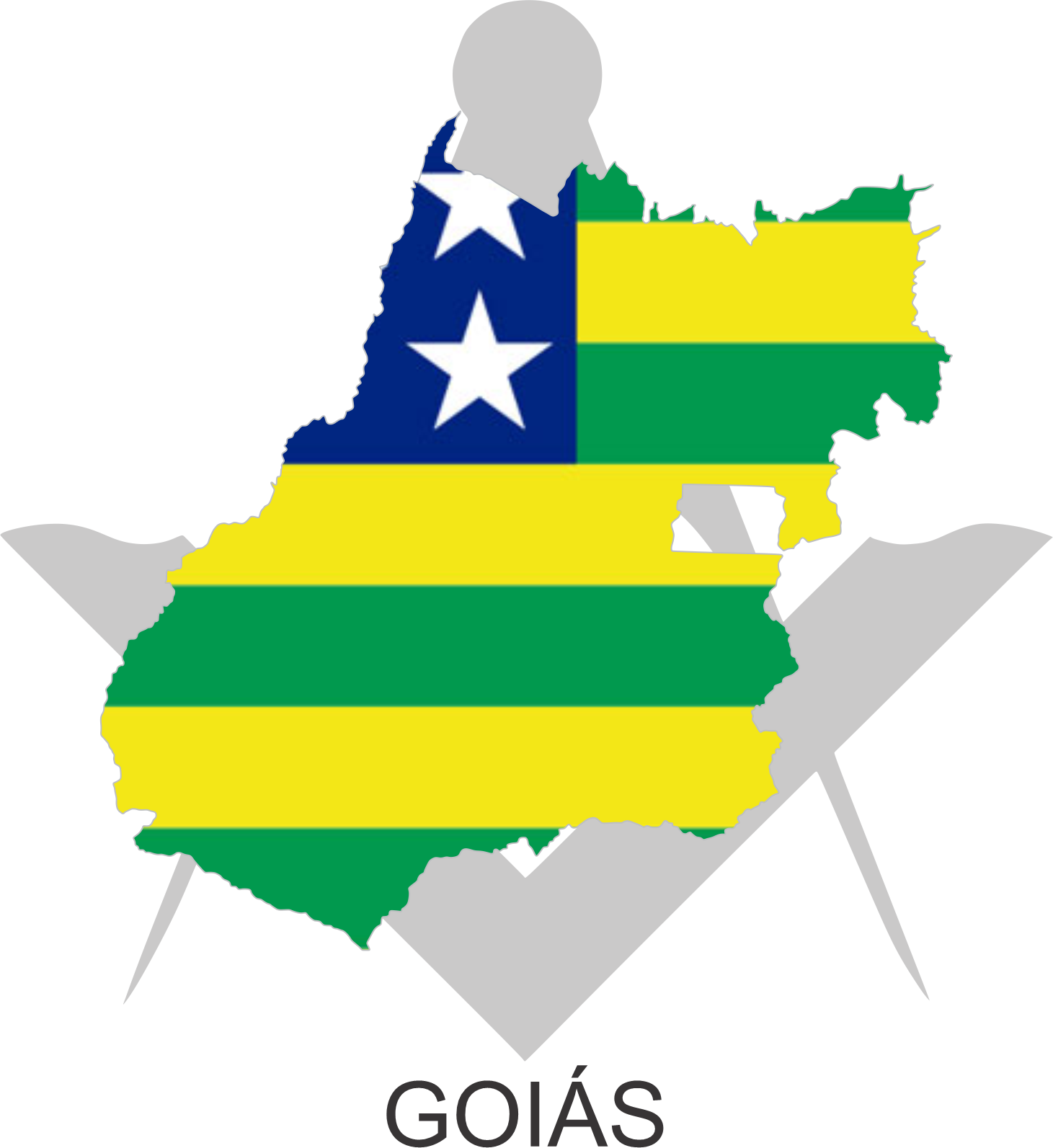 Bandeira do Estado de Goiás sobre um esquadro e compasso