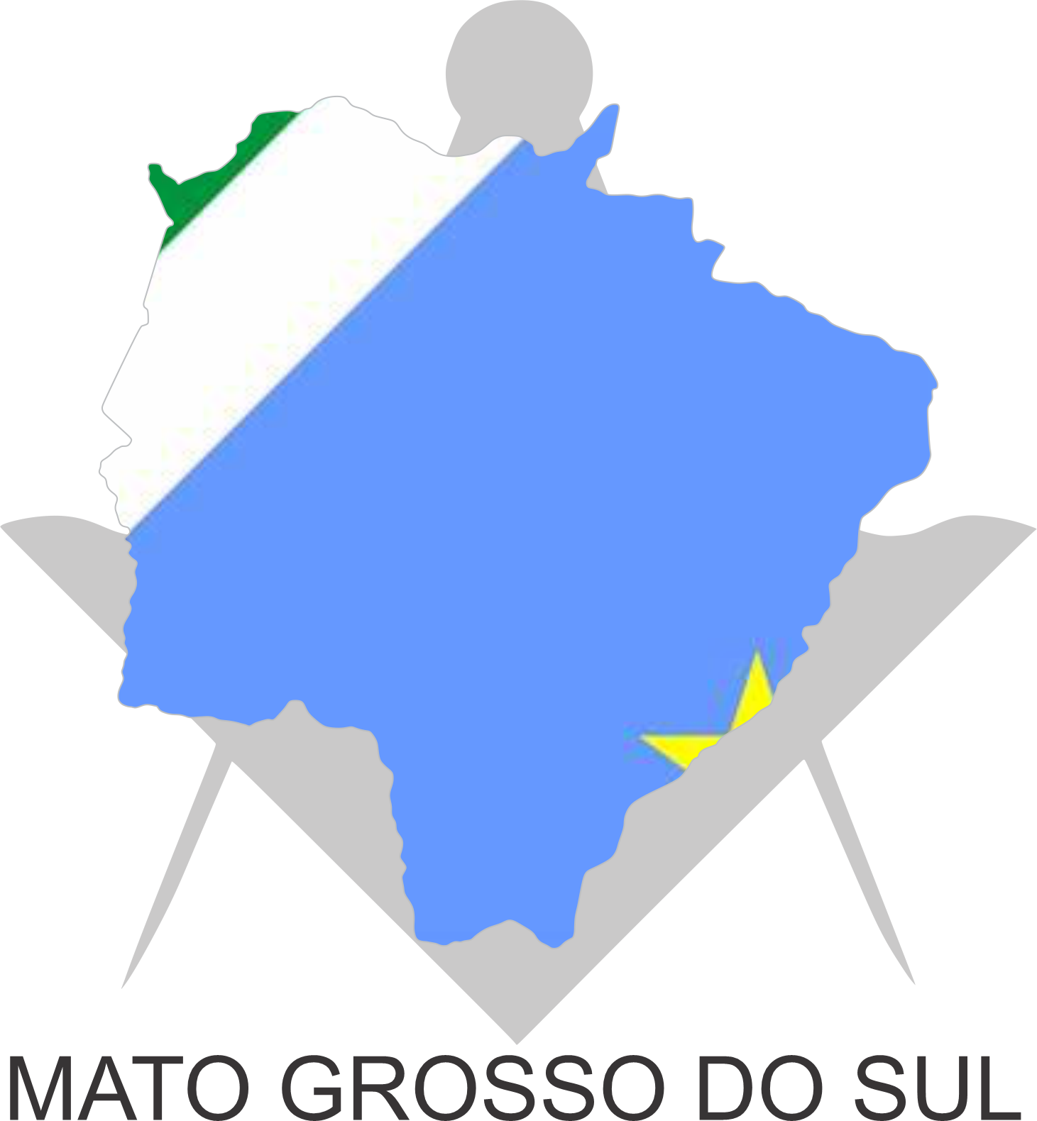 Bandeira do Estado de Mato Grosso do Sul sobre um esquadro e compasso
