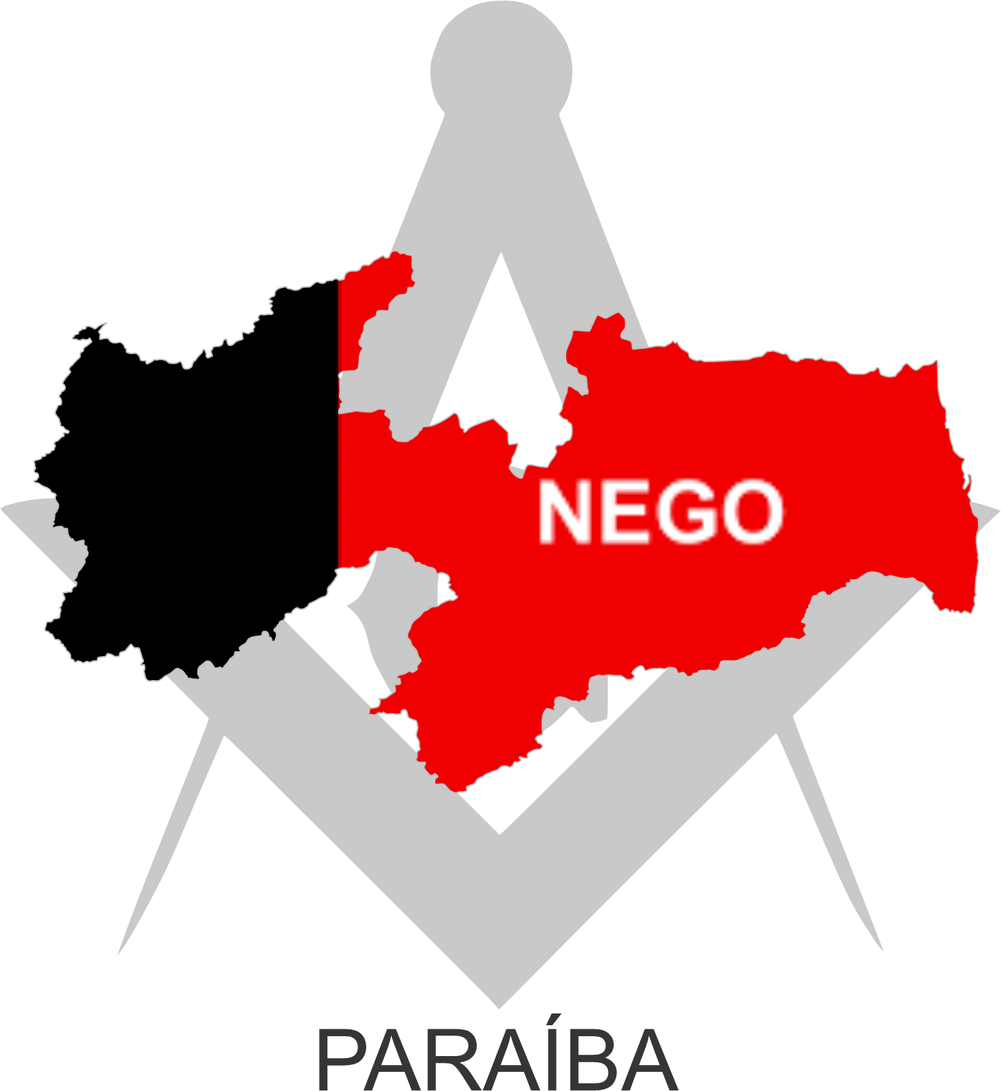 Bandeira do Estado da Paraíba sobre um esquadro e compasso