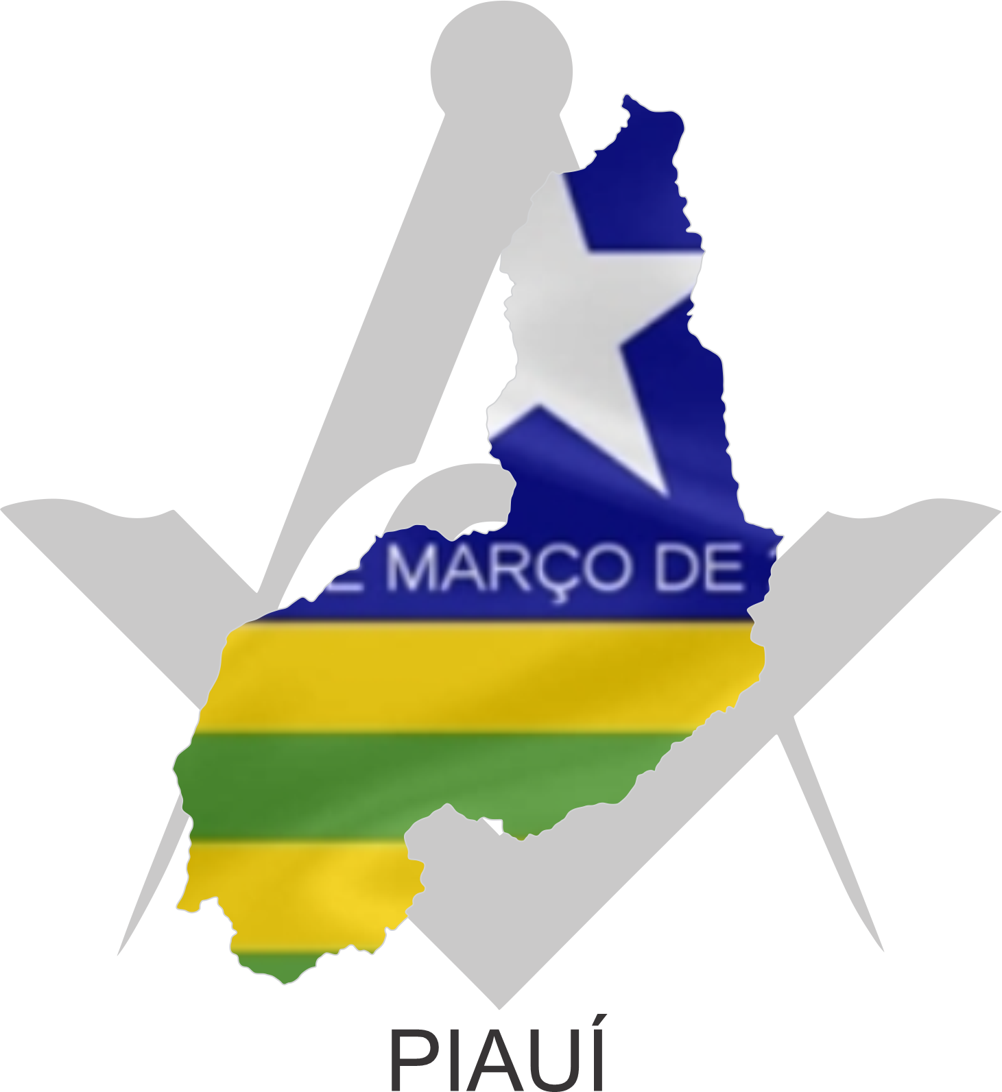 Bandeira do Estado do Piauí sobre um esquadro e compasso