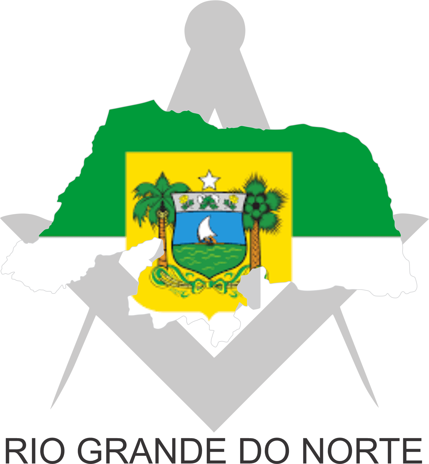 Bandeira do Estado do Rio Grande do Norte sobre um esquadro e compasso